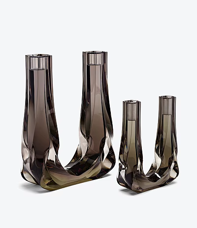 Ornamental Decor Set of Two Glass Vases With Smoky Brown Unique Modern Design 3d model
