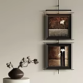 Modern Home Decor With Two Framed Artworks And Black Vase Arrangement