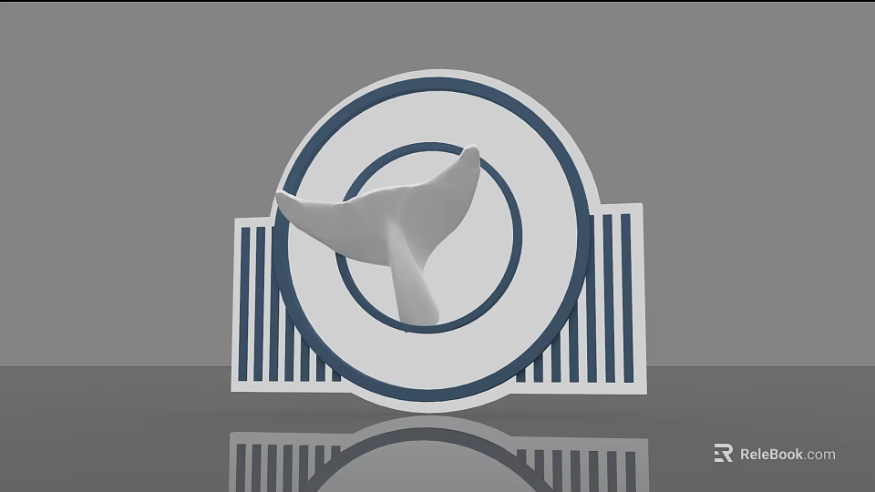 Modern Wall Decor With Whale Tail And Circular Striped Design Elements 3d model 
