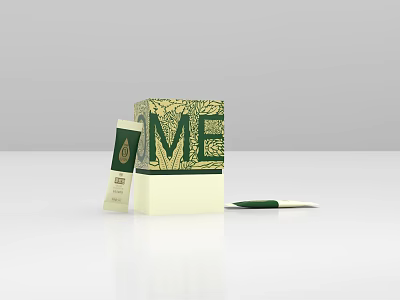 Minimalist Box Set Featuring ME Lettering Small Card And Green Pen Design 3d model