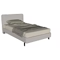 Modern Single Bed With Upholstered Headboard Light Beige Fabric Cozy Blanket And Pillow