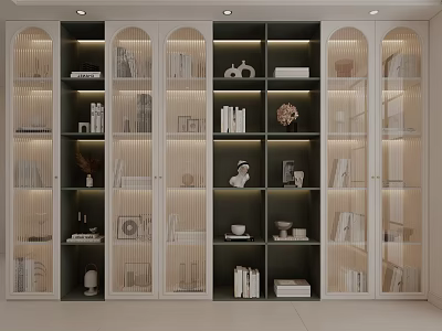 Modern Illuminated Decorative Cabinet With Glass Doors Shelves Books And Decorative Items 3d model