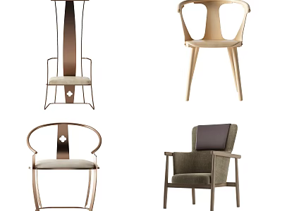 Stylish Leisure Chairs with Modern Design Metal Frames Wooden Structures and Upholstered Seats 3d model
