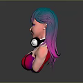 Game And Movie Character Featuring Blue Purple Gradient Hair Black Headphones And Red Tank Top