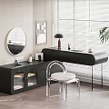 Modern Black Dressing Table With Acrylic Chair And Round Mirror 3d model