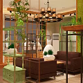 Modern Clothing Store Window Display With White Dress Mannequins Green Plant Wall And Wooden Shelves