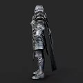 Medieval Game Movie Character In Detailed Metal Armor With Decorative Shoulder Plates And Cloak