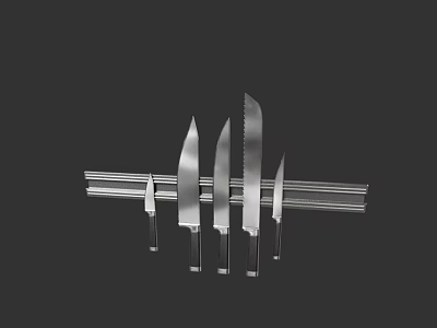 Stainless Steel Kitchen Knives Set With Different Blade Types On Knife Block 3d model