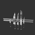 Stainless Steel Kitchen Knives Set With Different Blade Types On Knife Block 3d model