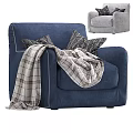 Blue Upholstered Single Sofa With Geometric Pattern Pillows And Plaid Throw Blanket 3d model