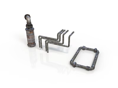 Industrial Metal Pipe Fittings With Curved Straight And Framework Components 3d model