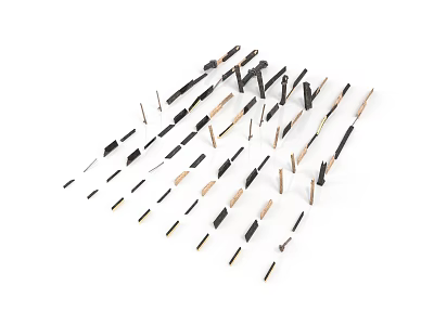 Black And Gold Slender Tools Arranged On White Background 3d model