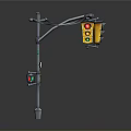 Urban Street Traffic Light Pole With Yellow Signal Lights And Pedestrian Signals