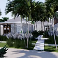 Modern Luxury Villa Exterior With Landscaped Courtyard Swimming Pool And Aerial View