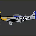 3D Aerospace Airplane Model Featuring US Flag Blue White Wing Stripes and Propeller