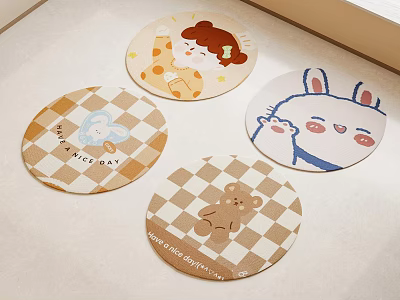 Cute Round Rugs With Cartoon Bear Rabbit And Girl Patterns For Kids Room 3d model
