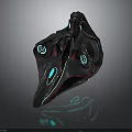 Abstract Black Sci Fi Component With Glowing Blue Red Spiral Patterns