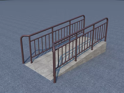 Metal Railing With Vertical Bars For Wheelchair Ramp On Concrete Base Outdoor Safety Barrier 3d model