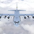 U.S. Air Force Fighter Jet Flying High in Clouds with Propeller Engines and Military Markings