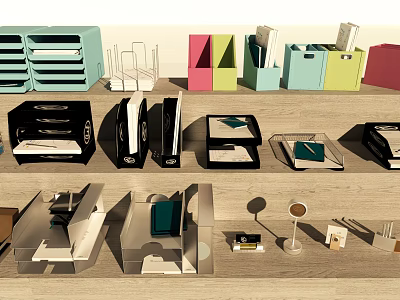 Colorful Office Desk Organizers With Folders Storage Boxes And Document Holders 3d model