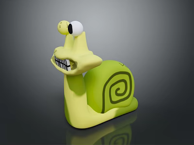 Green Reptile Snail Toy With Big Eyes Large Teeth And Spiral Shell Design 3d model