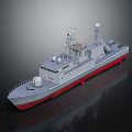 Modern Gray Warship with Red Bottom Radar Antennas on Dark Background 3d model