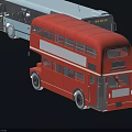 Red Double Decker Bus With White Stripe Exterior And Passenger Windows