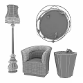 White Single Chair In Modern Interior With Black Floor Lamp Gold Mirror And Geometric Vase