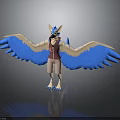 Anthropomorphic Animal With Blue And White Wings Brown Vest Khaki Pants Standing Pose 3D Render