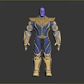 Thanos Character Model With Purple Skin And Gold Blue Armor In Standing Pose
