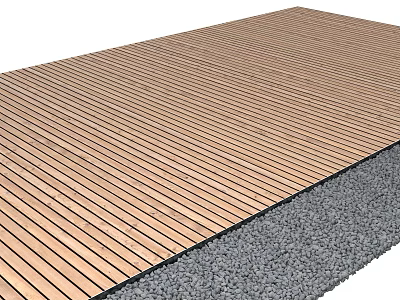 Natural Wooden Decking Surface With Adjacent Gravel Area For Outdoor Use 3d model