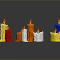 Colorful Decorative Candle Lamp For Interior Decor With Burning Flames Melted Wax And Reflections