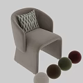 Beige Upholstered Single Chair With Geometric Pattern Pillow And Curved Armrest
