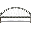 Modern Arch Bridge Design With Metal Frame Suspension Cables And Stone Piers