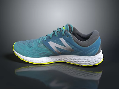 New Balance Teal Running Shoes With Mesh Upper And White Yellow Cushioned Sole 3d model