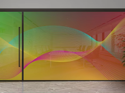Colorful Glass Partition With Wavy Lines Design For Modern Interior Space 3d model