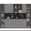 Modern Bookcase With Open Closed Storage Featuring Books Trophies Green Plant And Decorative Items