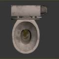 Old Worn Bathroom Toilet Furniture With Open Lid And Exposed Pipe