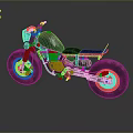 Vintage Dark Green Motorcycle With Large Wheels Red Rims And Black Seat