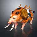 Wild Boar With Decorative Saddle Golden Circular Plate And Wooden Structure
