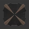 Geometric Polyhedral Sculpture With Brown Black And Yellow Faceted Design