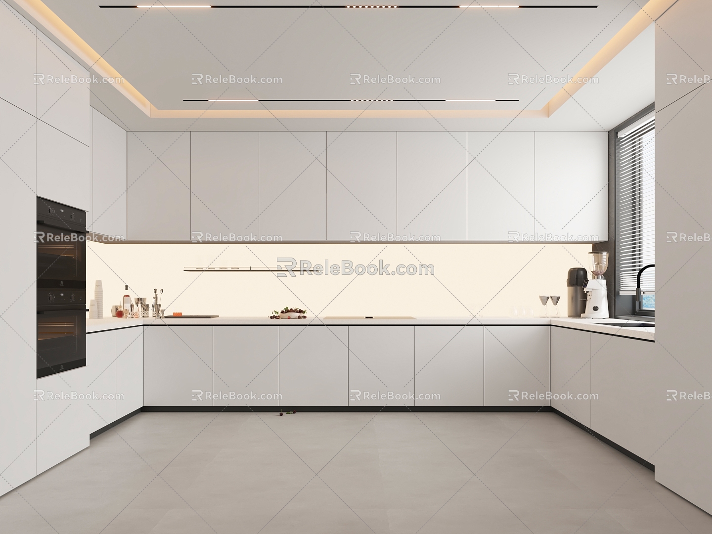 Closed kitchen U-shaped kitchen island kitchen 3d model