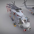 Two Gray Military Helicopters With Rotors And Detailed Equipment On