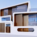 Modern Detached Villa With Large Glass Walls Wooden Deck And Sun Loungers