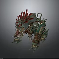 Intricate Mechanical Equipment Featuring Green Red Components And Mechanical Limb Structure