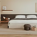 Minimalist Bedroom Interior With Large Bed Wooden Floor Decorative Painting Floor Lamp And Soft Rug