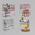 Colorful Kids Desk Interior Designs With Chairs Shelves Plants And Laptop