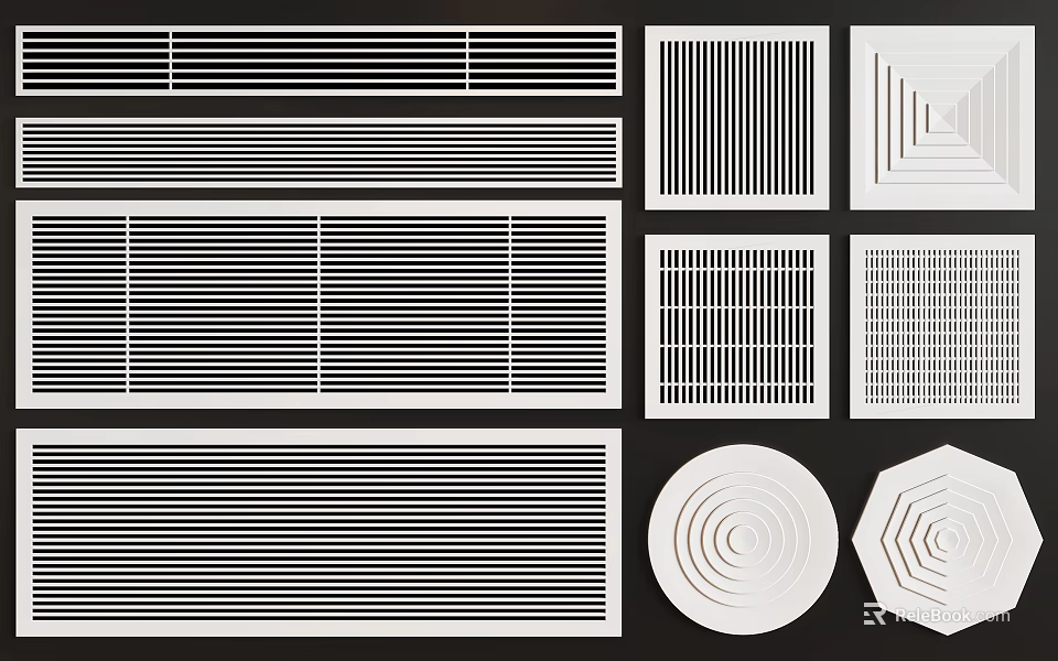 Various Air Conditioner Vents With Different Shapes And Grid Patterns For Home Interior 3d model 
