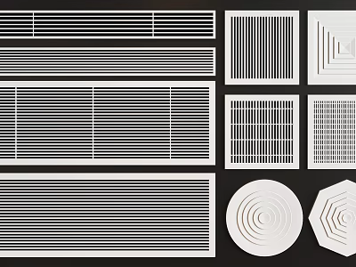 Various Air Conditioner Vents With Different Shapes And Grid Patterns For Home Interior 3d model
