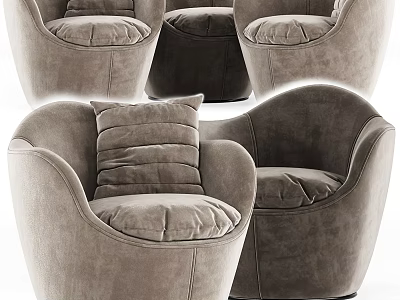 Set Of Beige Velvet Leisure Chairs With Curved Design And Soft Pillows 3d model